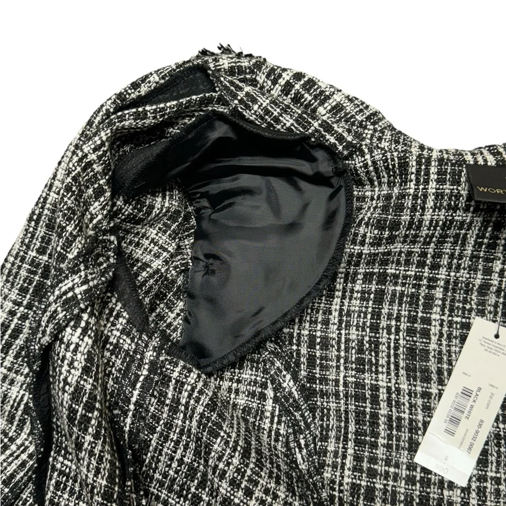Worthington Tweed Blazer Jacket Womens Size Small NWT Ruffled Black White Career